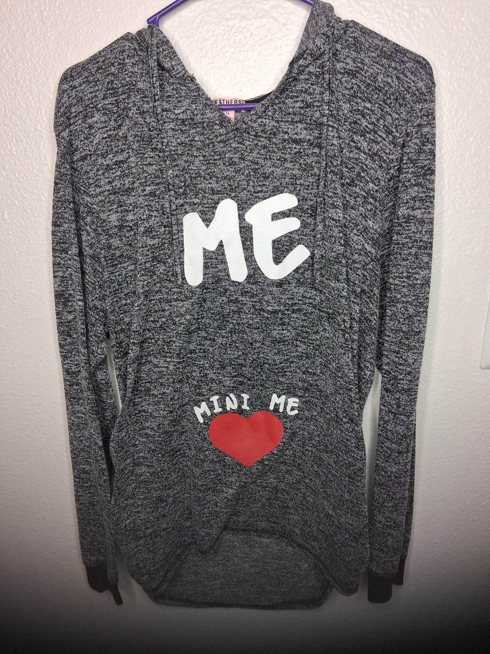 feathers Gray 'ME' Hooded Sweatshirt with Red Heart Pocket